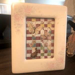 Handmade Vintage Illustration Weave Paper Art Bunny Rabbit Moths in Frame